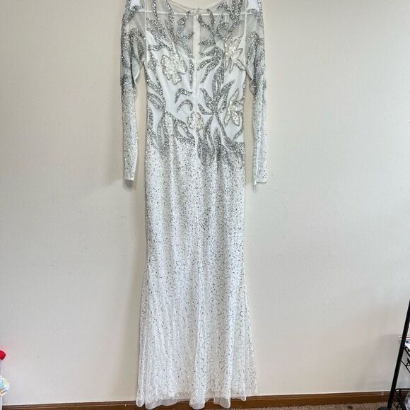 Adrianna Papell Embellished Illusion Gown White Long Sleeve 2 NEW - Picture 9 of 12
